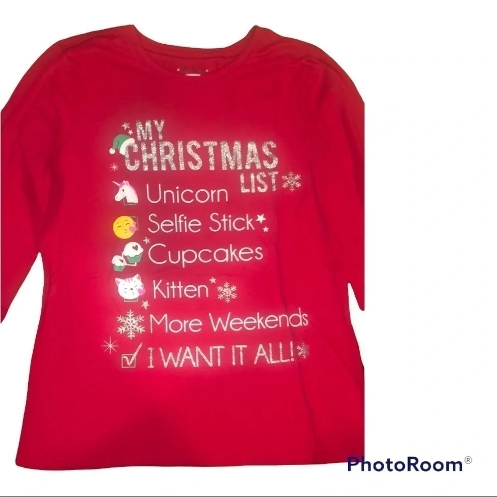 The Children’s Place Girls Red Long Sleeve Holiday Tee Shirt Size XL NWOT
